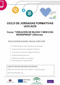 "CREACIÓN DE BLOGS Y WEB CON WORDPRESS." 23, 24, 25 Y 26 DE NOVIEMBRE
